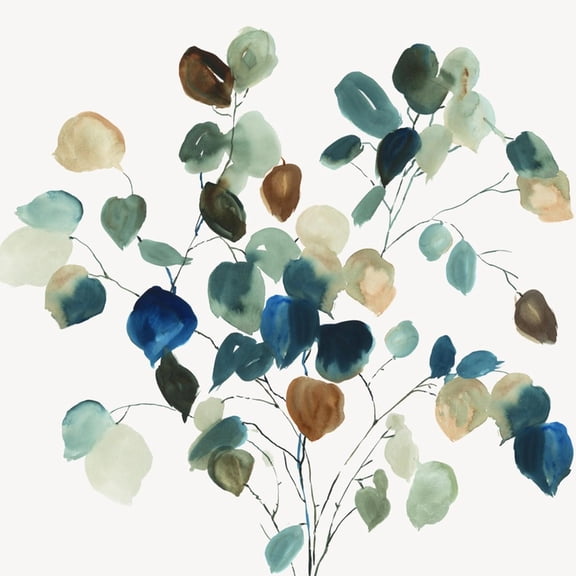 Art.com Blue Leaves Branch Art Print by Asia Jensen, 16" x 16"