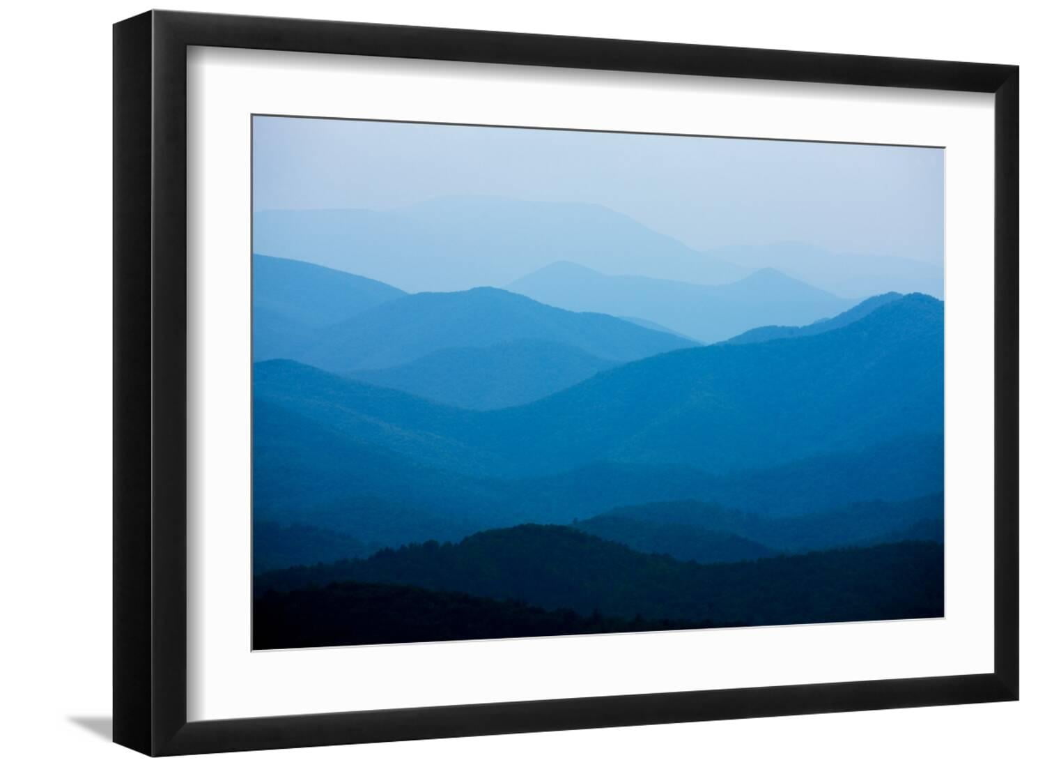 Blue Mountains Landscape Print with Black Wood Frame