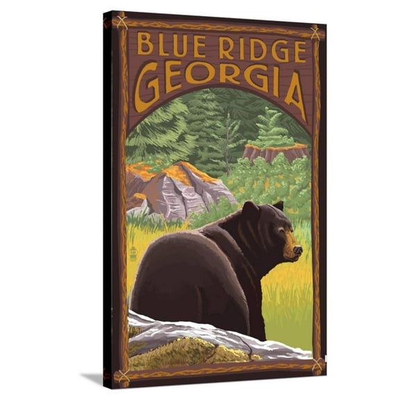 Art.com Blue Ridge, Georgia - Bear in Forest Stretched Canvas Print Wall Art by Lantern Press, 24" x 36"