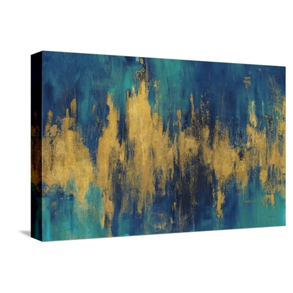 Art.com Blue and Gold Abstract Crop Stretched Canvas Print Wall Art by Danhui Nai, 18" x 12"