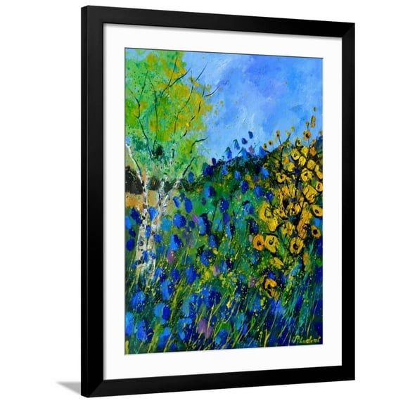 Art.com Blue summer flowers Art Print by Pol Ledent, Black Frame Wall Art, 32" x 40"