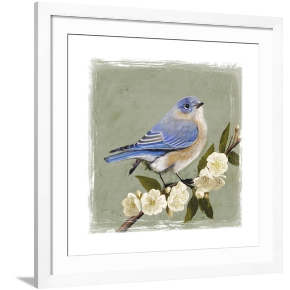 Art.com Bluebird Branch I Art Print by Victoria Borges, White Frame Wall Art, 38" x 38"