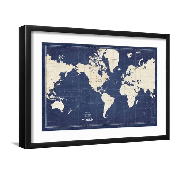 Art.com Blueprint World Map Art Print by Sue Schlabach, Black Frame Wall Art, 23" x 17"