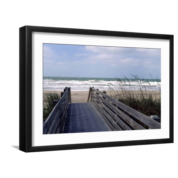 Art.com Boardwalk on the beach, Nokomis, Sarasota County, Florida, USA Photographic Print, Black Frame Wall Art, 23" x 17"