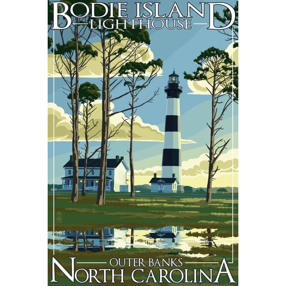 Art.com Bodie Island Lighthouse - Outer Banks, North Carolina Art Print by Lantern Press, 12" x 18"