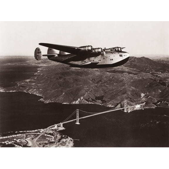 Art.com Boeing B-314 over San Francisco Bay, California 1939 Art Print by Clyde Sunderland, 16" x 12"