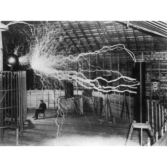 Art.com Bolts of Electricity Discharging in the Lab of Nikola Tesla Photographic Print by Stocktrek Images, 16" x 12"