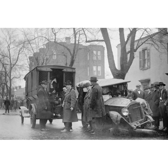 Art.com Bootleggers Carted Off to Prison after their Car Was Wrecked in a Police Chase Art Print, 24" x 16"