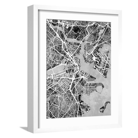 Art.com Boston Massachusetts Street Map Art Print by Michael Tompsett, White Frame Wall Art, 17" x 21"