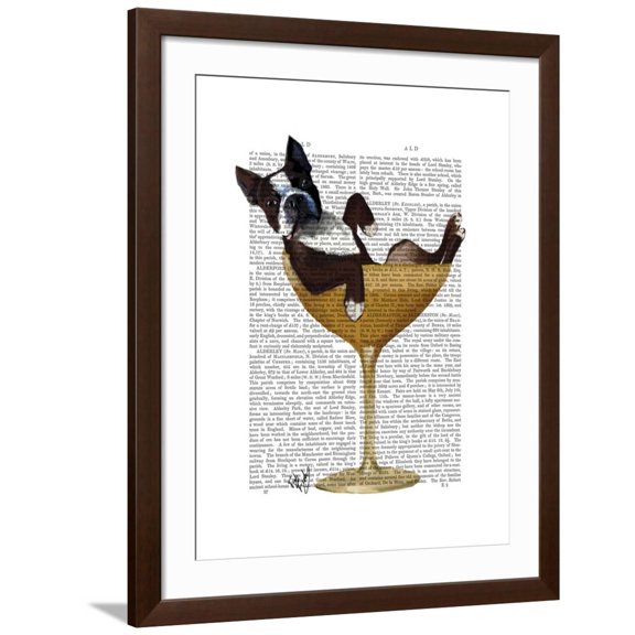Art.com Boston Terrier in Cocktail Glass Art Print by Fab Funky, Brown Frame Wall Art, 32" x 40"