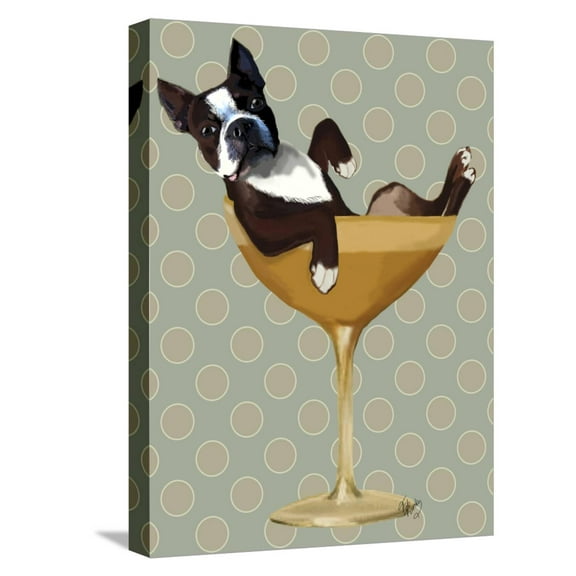Art.com Boston Terrier in Cocktail Glass Stretched Canvas Print Wall Art by Fab Funky, 12" x 16"