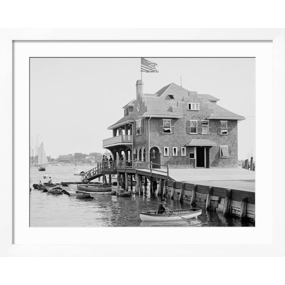 Art.com Boston Yacht Club, Marblehead, Mass. Photo, White Frame Wall Art, 40" x 32"