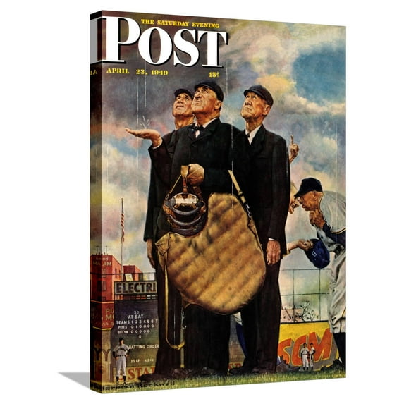 Art.com Bottom of the Sixth (Three Umpires) Saturday Evening Post Cover, April 23,1949 Stretched Canvas Print Wall Art by Norman Rockwell, 18" x 24"