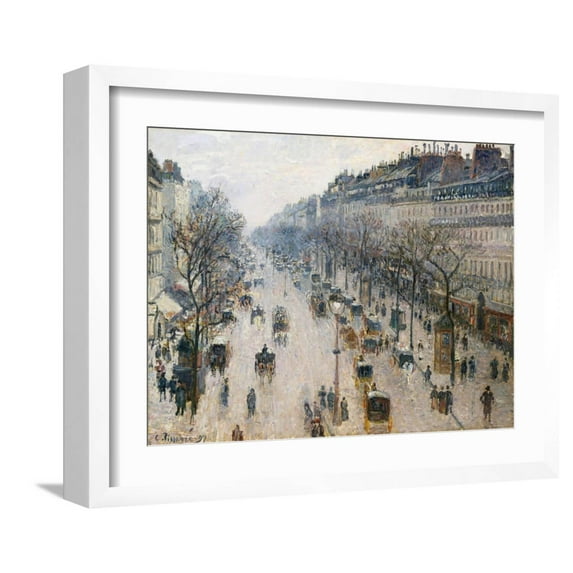 Art.com Boulevard Montmartre on Winter Morning, by Camille Pissarro, 1897, French Impressionist Oil Paintin Art Print, White Frame Wall Art, 21" x 17"