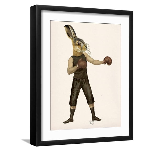 Art.com Boxing Hare Art Print by Fab Funky, Black Frame Wall Art, 17" x 21"