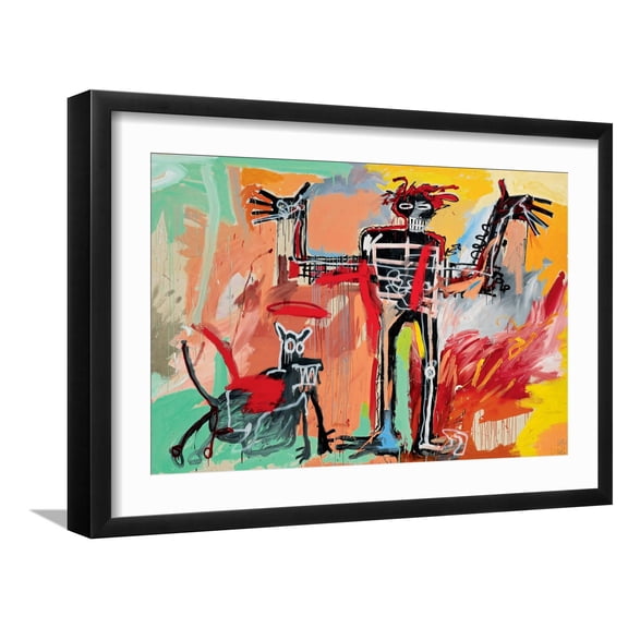Art.com Boy and Dog in a Johnnypump, 1982 Giclee Print by Jean-Michel Basquiat, Black Frame Wall Art, 23" x 17"