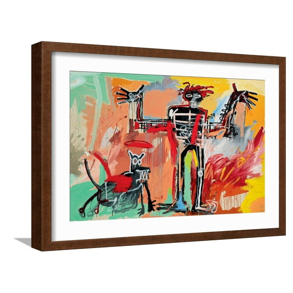 Art.com Boy and Dog in a Johnnypump, 1982 Giclee Print by Jean-Michel Basquiat, Brown Frame Wall Art, 23" x 17"