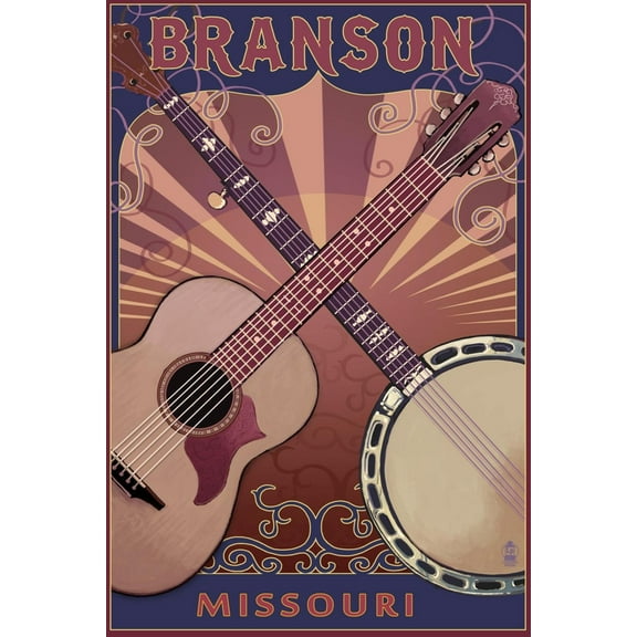 Art.com Branson, Missouri - Guitar and Banjo Art Print by Lantern Press, 12" x 18"