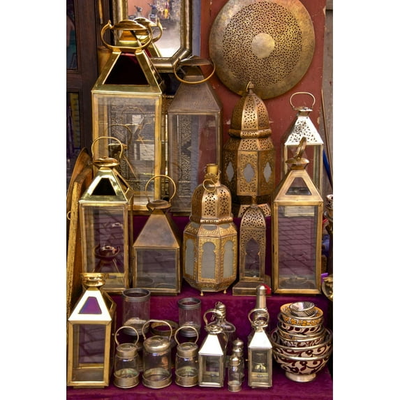 Art.com Brass and Copper Lanterns for Sale in the Street of the Medina, Marrakech, Morocco, North Africa Photographic Print by Guy Thouvenin, 12" x 18"
