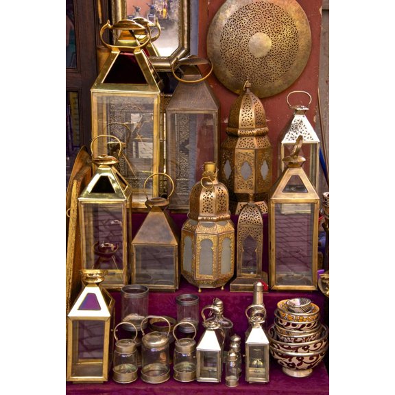 Art.com Brass and Copper Lanterns for Sale in the Street of the Medina, Marrakech, Morocco, North Africa Photographic Print by Guy Thouvenin, 24" x 36"