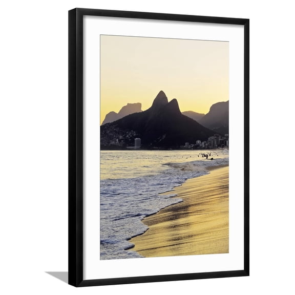 Art.com Brazil, City of Rio de Janeiro, Ipanema Beach and Morro Dois Irmaos during sunset. Photographic Print by Karol Kozlowski, Black Frame Wall Art, 21" x 29"