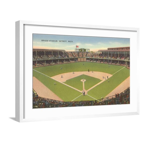 Art.com Briggs Stadium, Detroit, Michigan Art Print, White Frame Wall Art, 29" x 21"