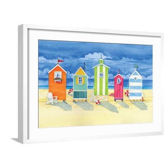 Art.com Brighton Huts Art Print by Paul Brent, White Frame Wall Art, 29" x 21"
