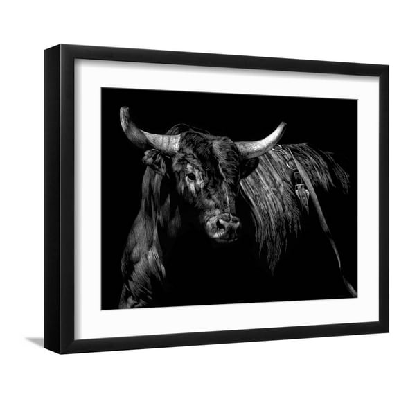 Art.com Brindle Rodeo Bull Art Print by Julie Chapman, Black Frame Wall Art, 21" x 17"