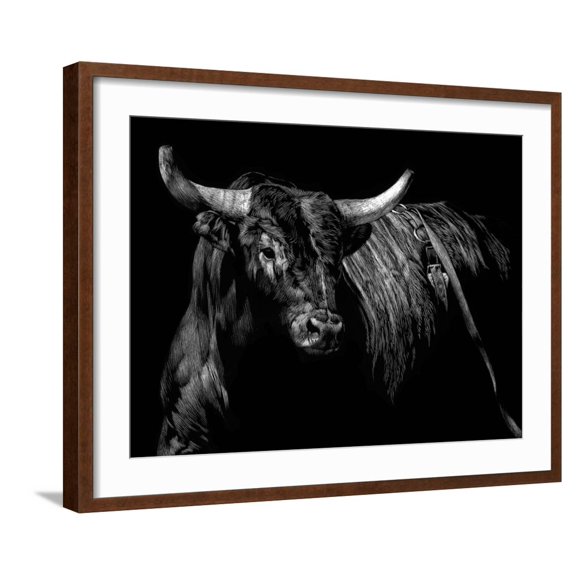 Art.com Brindle Rodeo Bull Art Print by Julie Chapman, Brown Frame Wall Art, 29" x 23"