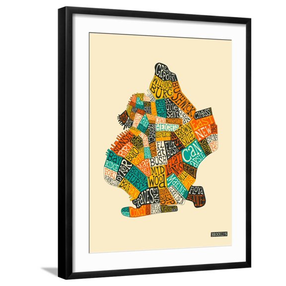 Art.com Brooklyn Neighbourhoods Art Print by Jazzberry Blue, Black Frame Wall Art, 23" x 29"