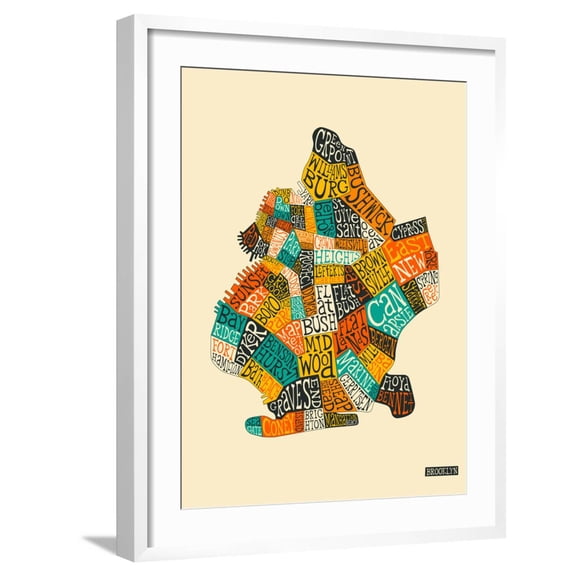 Art.com Brooklyn Neighbourhoods Art Print by Jazzberry Blue, White Frame Wall Art, 23" x 29"
