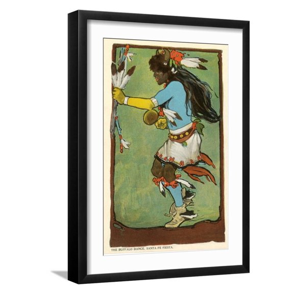 Art.com Buffalo Dance, Santa Fe Fiesta Illustration Art Print, Black Frame Wall Art, 17" x 23"