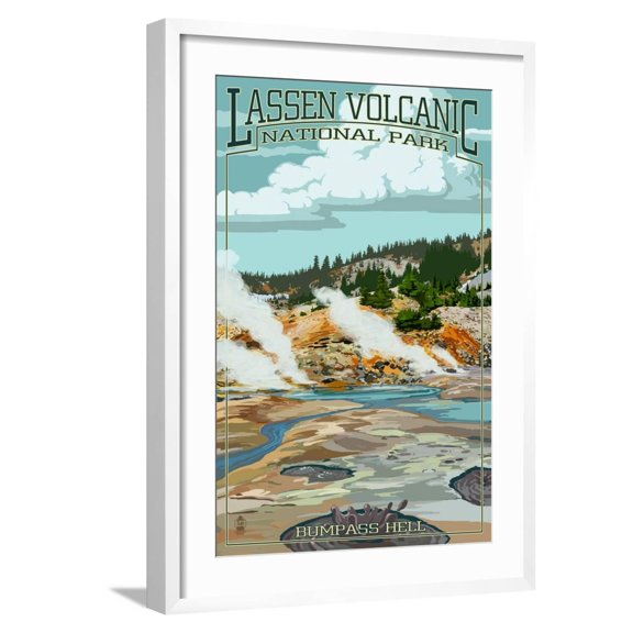 Art.com Bumpass Hell - Lassen Volcanic National Park, CA Art Print by Lantern Press, White Frame Wall Art, 21" x 29"