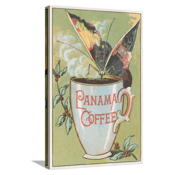 Art.com Butterfly Drinking Panama Coffee Stretched Canvas Print Wall Art by Found Image Press, 16" x 24"