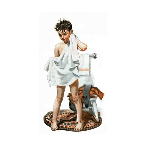 Art.com C-L-E-A-N (or Boy Drying Off after Bath) Giclee Print by Norman Rockwell, 12" x 18"