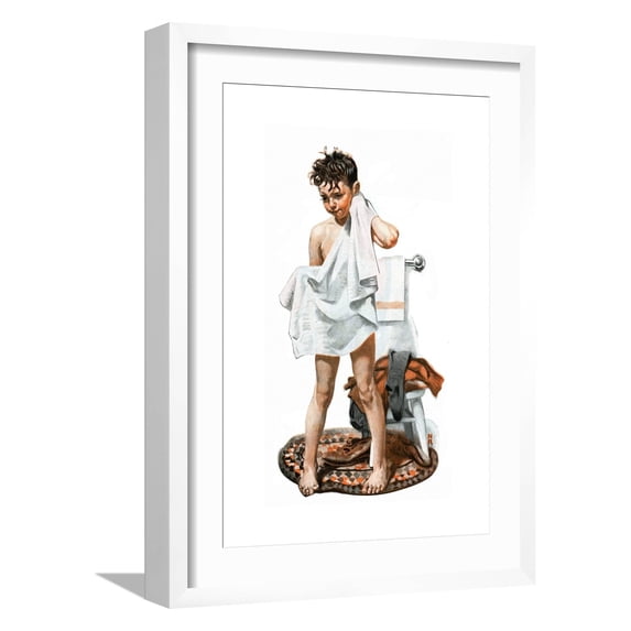 Art.com C-L-E-A-N (or Boy Drying Off after Bath) Giclee Print by Norman Rockwell, White Frame Wall Art, 17" x 23"