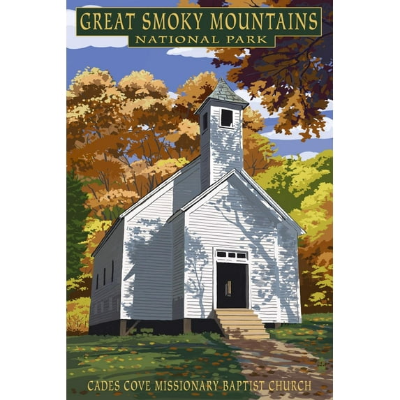 Art.com Cades Cove Baptist Church - Great Smoky Mountains National Park, TN Art Print by Lantern Press, 16" x 24"