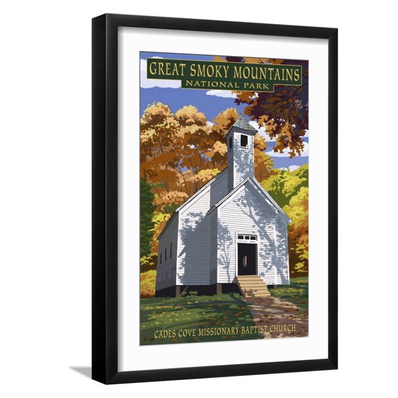 Art.com Cades Cove Baptist Church - Great Smoky Mountains National Park, TN Art Print by Lantern Press, Black Frame Wall Art, 17" x 23"