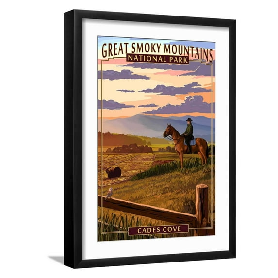 Art.com Cades Cove and Horse - Great Smoky Mountains National Park, TN Art Print by Lantern Press, Black Frame Wall Art, 17" x 23"