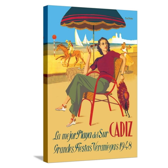 Art.com Cadiz, La Mejor Playa del Sur Stretched Canvas Print Wall Art, 16" x 24"