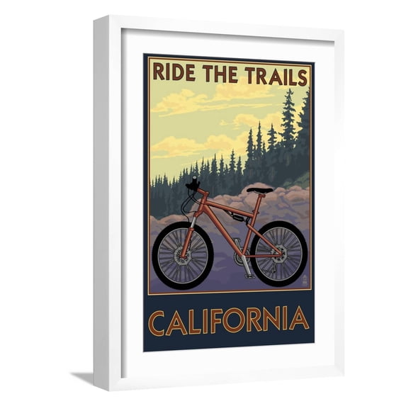 Art.com California - Mountain Bike Scene Art Print by Lantern Press, White Frame Wall Art, 17" x 23"