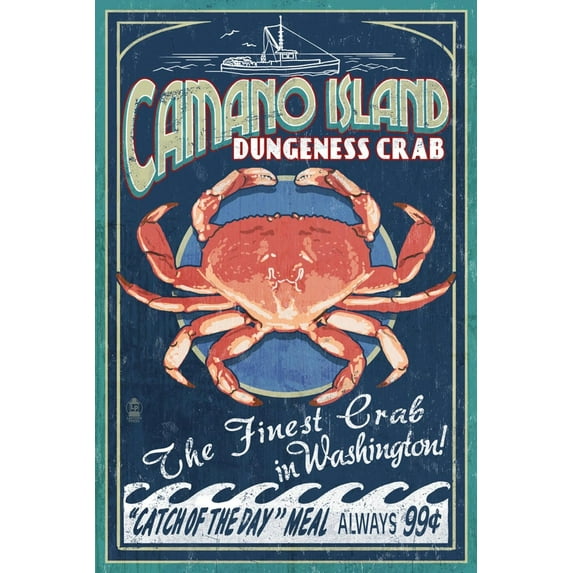 Art.com Camano Island, Washington - Dungeness Crab Art Print by Lantern Press, 12" x 18"