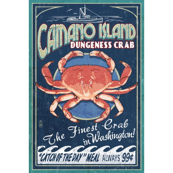 Art.com Camano Island, Washington - Dungeness Crab Art Print by Lantern Press, 12" x 18"