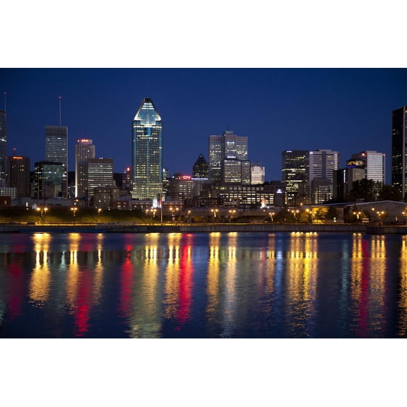 Art.com Canada, Quebec, Montreal. Nighttime View of Downtown and River Photographic Print by Jaynes Gallery, 18" x 12"