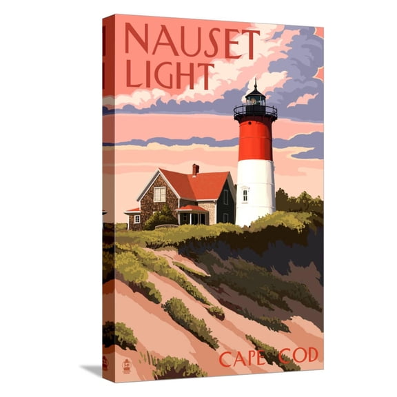 Art.com Cape Cod, Massachusetts - Nauset Light and Sunset Stretched Canvas Print Wall Art by Lantern Press, 12" x 18"