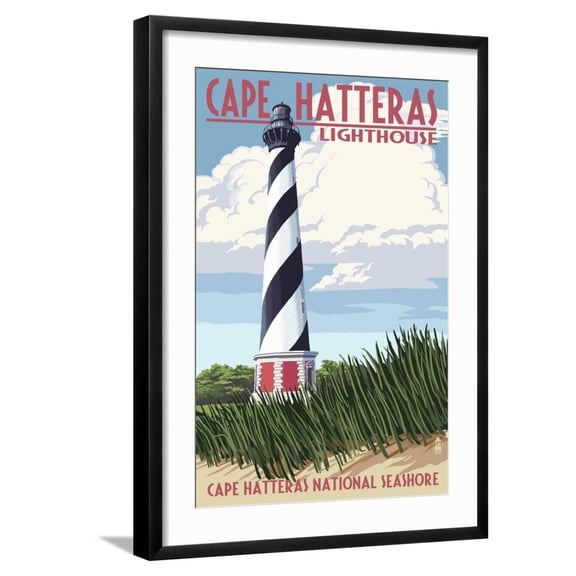 Art.com Cape Hatteras Lighthouse - Outer Banks, North Carolina Art Print by Lantern Press, Black Frame Wall Art, 21" x 29"