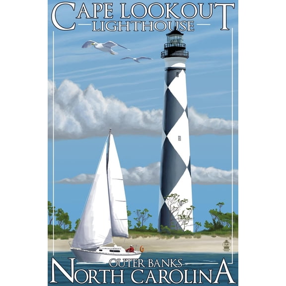 Art.com Cape Lookout Lighthouse - Outer Banks, North Carolina Art Print by Lantern Press, 24" x 36"