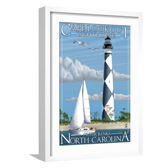 Art.com Cape Lookout Lighthouse - Outer Banks, North Carolina Art Print by Lantern Press, White Frame Wall Art, 17" x 23"