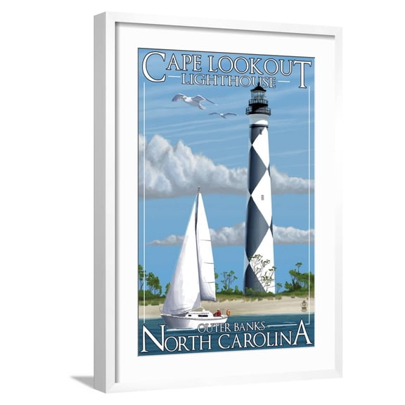 Art.com Cape Lookout Lighthouse - Outer Banks, North Carolina Art Print by Lantern Press, White Frame Wall Art, 21" x 29"