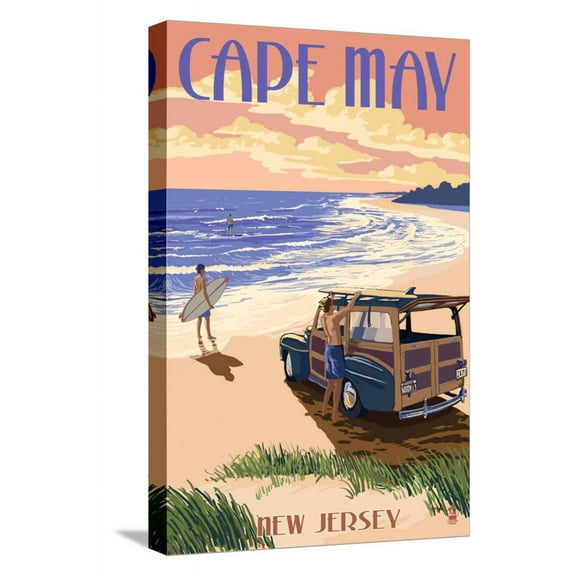 Art.com Cape May, New Jersey - Woody on the Beach Stretched Canvas Print Wall Art by Lantern Press, 12" x 18"